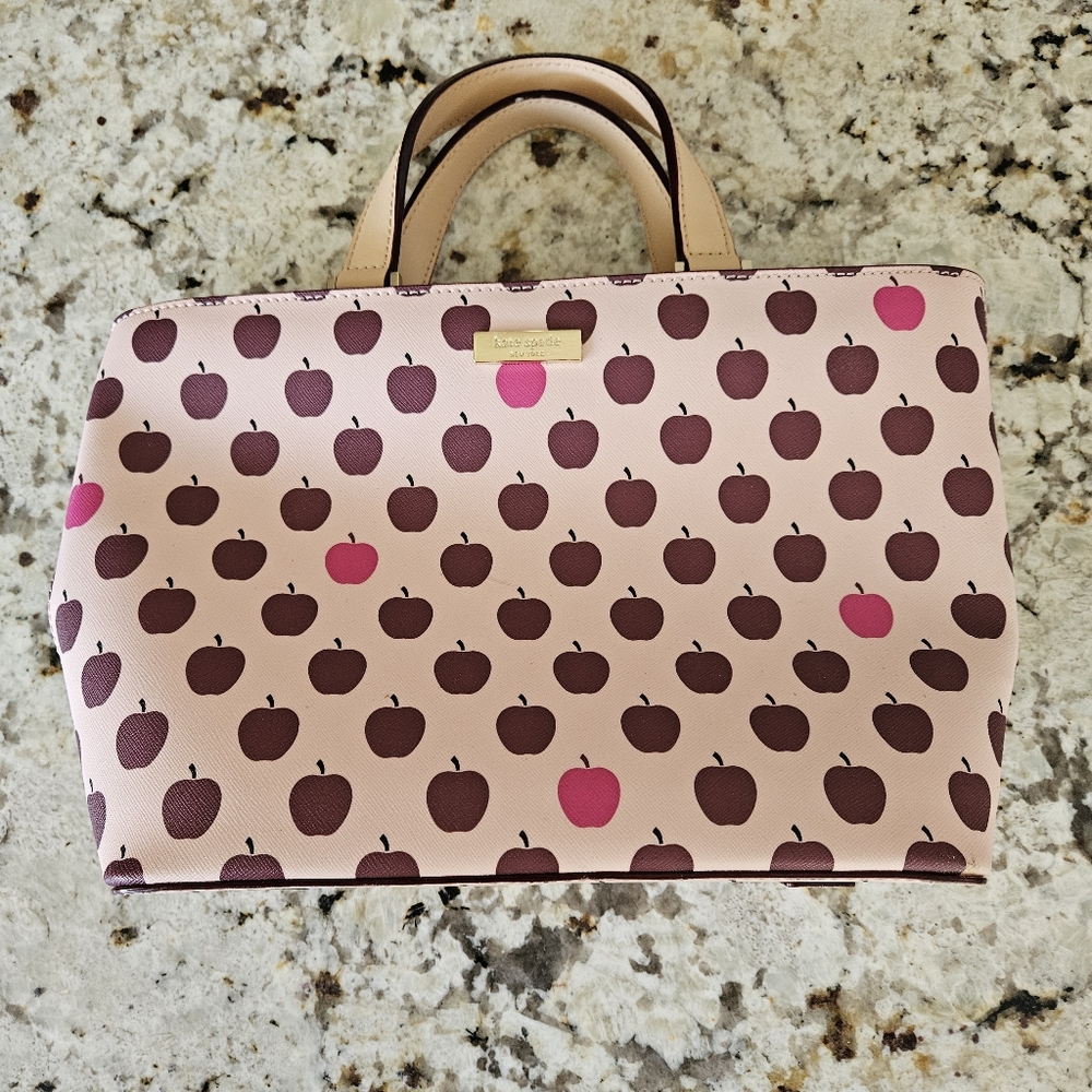 Kate Spade Medium Bleeker tote. Pink and purple apple, cream.